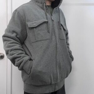Vintage surf wear y2k grunge gray O'Niel fur lined double pocket zip up hoodie